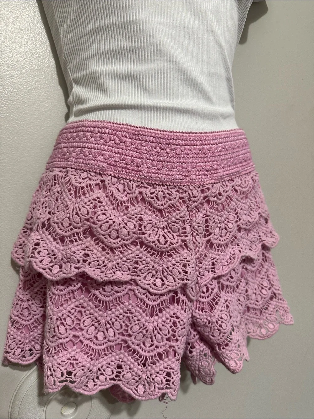 Justice Girls Pink Lace Shorts Size 10 Boho Ruffle Hem Dressy Bottoms